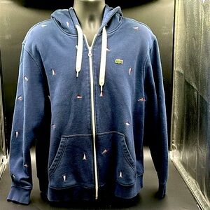 Lacoste heavy hoodie. Size 8(3X slim)  Mens. Navy. Excellent condition!!
